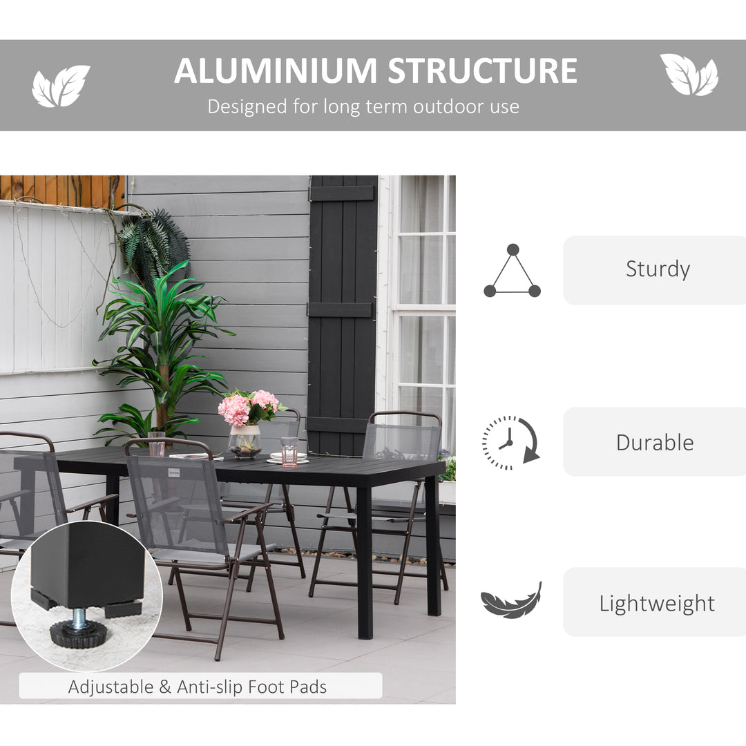 Aluminium Outdoor Garden Dining Table for 8 People, Faux Wood Top, for Garden, Patio, 190 x 90 x 74cm, Black