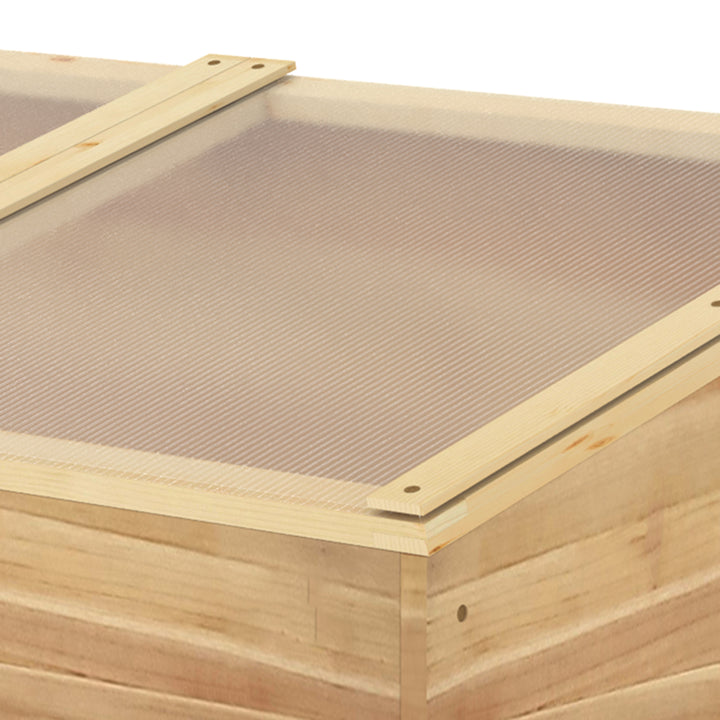 Wooden Cold Frame Greenhouse Garden Polycarbonate Grow House with Independent Openable Top Covers for Flowers, Vegetables, Plants, 100 x 50 x 36 cm, Natural