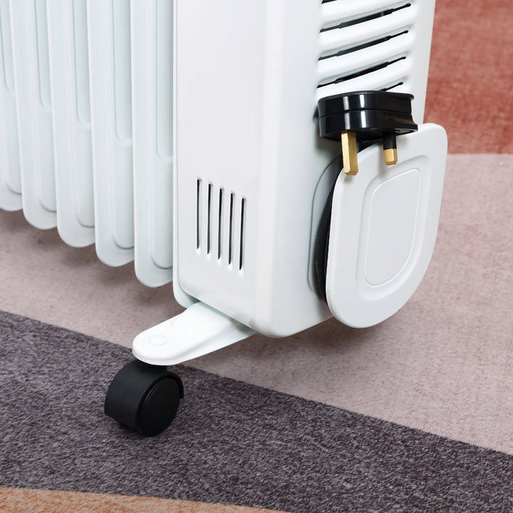 2500W Digital Display Oil Filled Radiator, 11 Fin Portable Electric Heater with Timer, Adjustable Thermostat, Three Heat Settings, Safety Cut Off, Remote, White