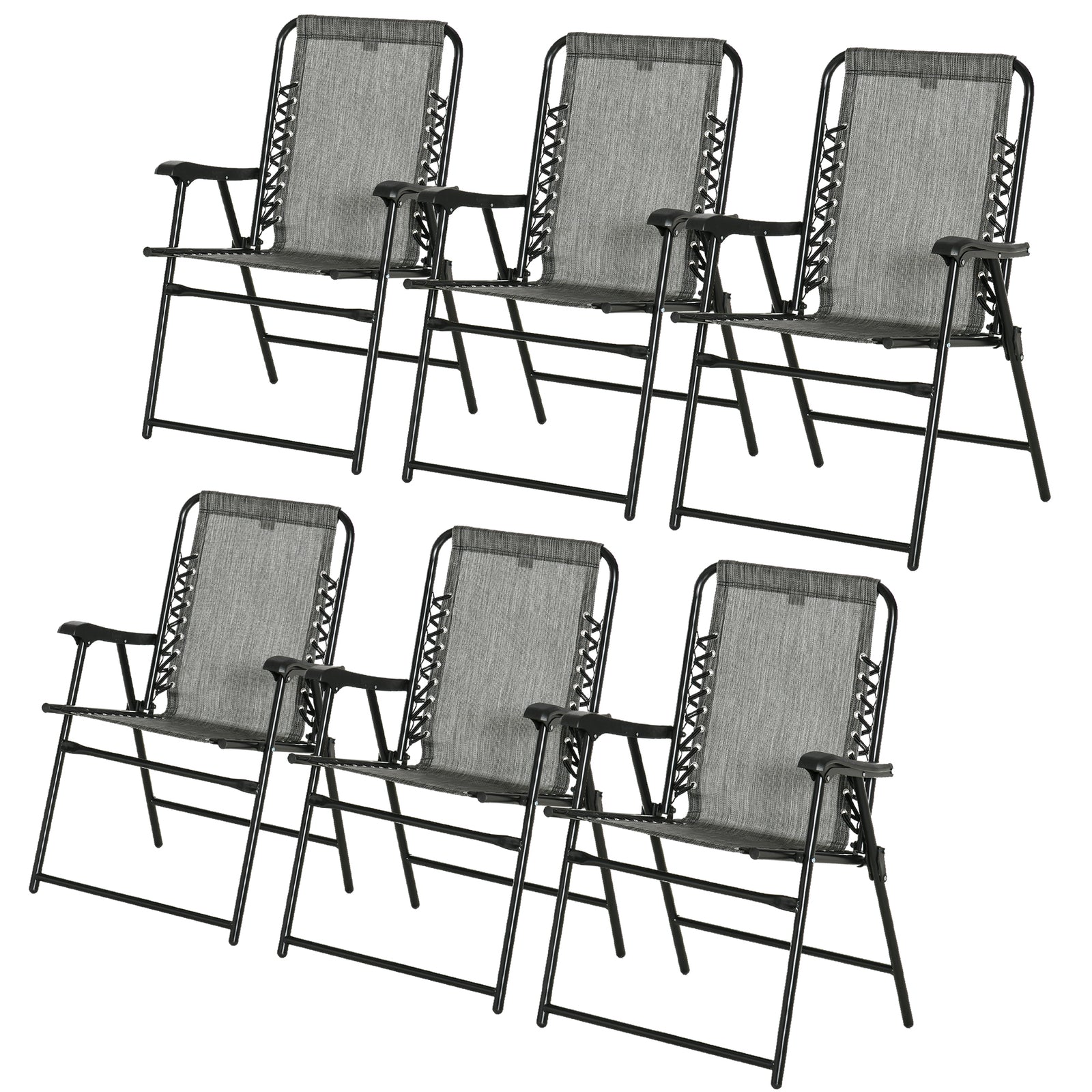 Set of 6 Patio Folding Chair Set, Garden Portable Outdoor Chairs with Armrest and Breathable Mesh Fabric Seat and Backrest, for Camping, Beach, Deck, Lawn, Grey
