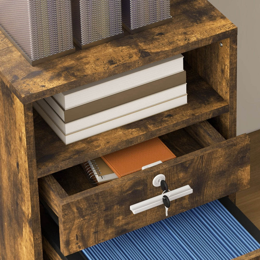 Lockable Two-Drawer Filing Cabinet, with Wheels - Wood-Effect