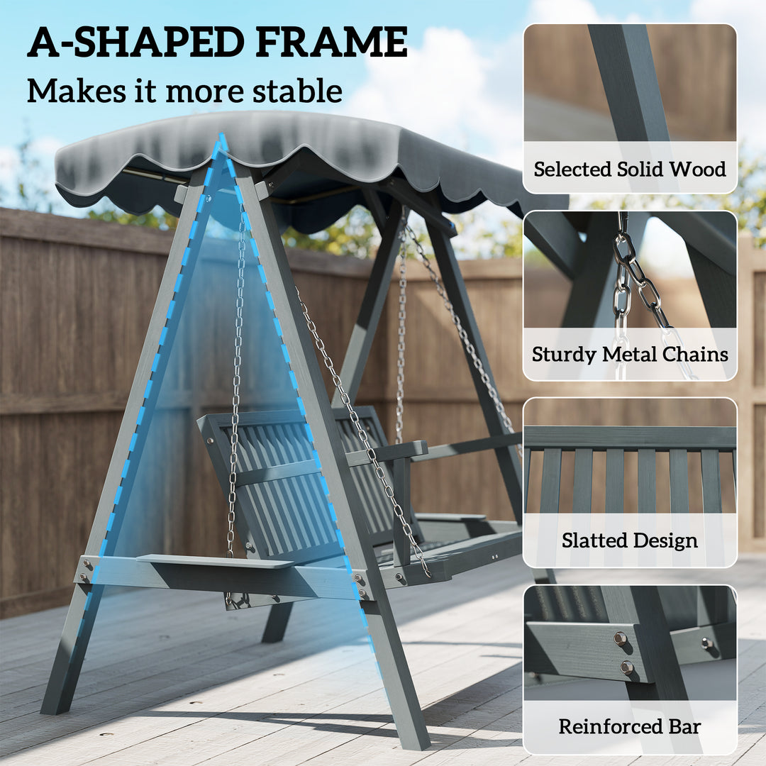 2 Seater Garden Swing Seat with Canopy, Wooden Swing Chair, Outdoor Ha