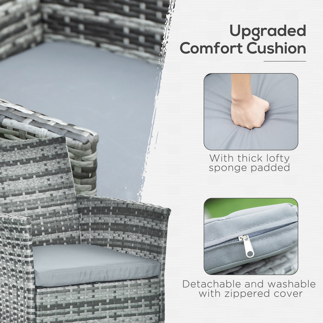 MCL 7-Piece Rattan Garden Furniture Set with Cushions, 6 Seater Garden Table and Chairs, Rattan Dining Set with 6 Armchairs, Rectangular Glass Top Table, Grey