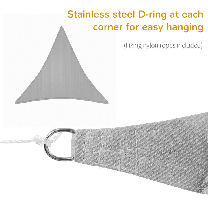 4x4x4m Triangle Sun Shade Sail, Outdoor UV Protection HDPE Canopy, Patio Deck Shelter with Steel Rings and Ropes, Grey