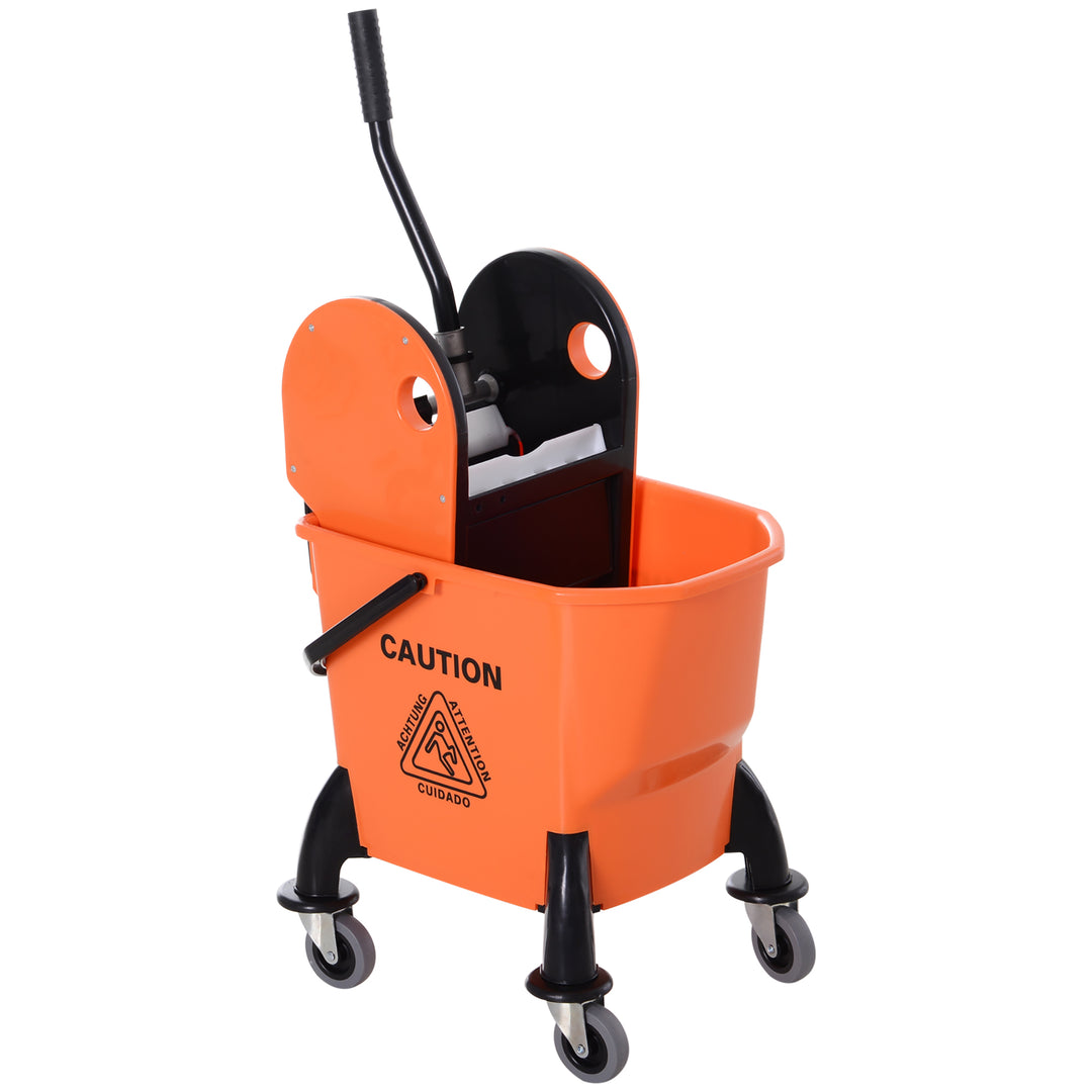 25L Mop Bucket, with Wringer, Wheels and Handle - Orange