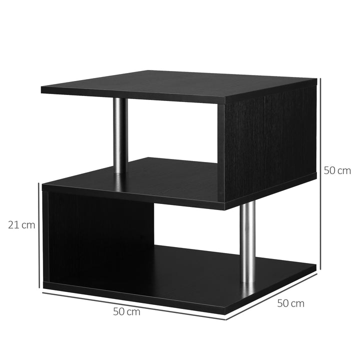 Wooden S Shape Cube Coffee Table 2 Tier Storage Shelves Organiser Office Bookcase Living Room End Desk Stand Display Set of 2 (Black)