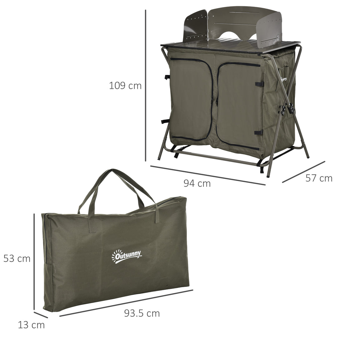 Camping Cupboard Foldable Camping Kitchen Storage Unit w/ Windshield & 6 Shelves for BBQ Party Picnics Backyards with Carrying Bag
