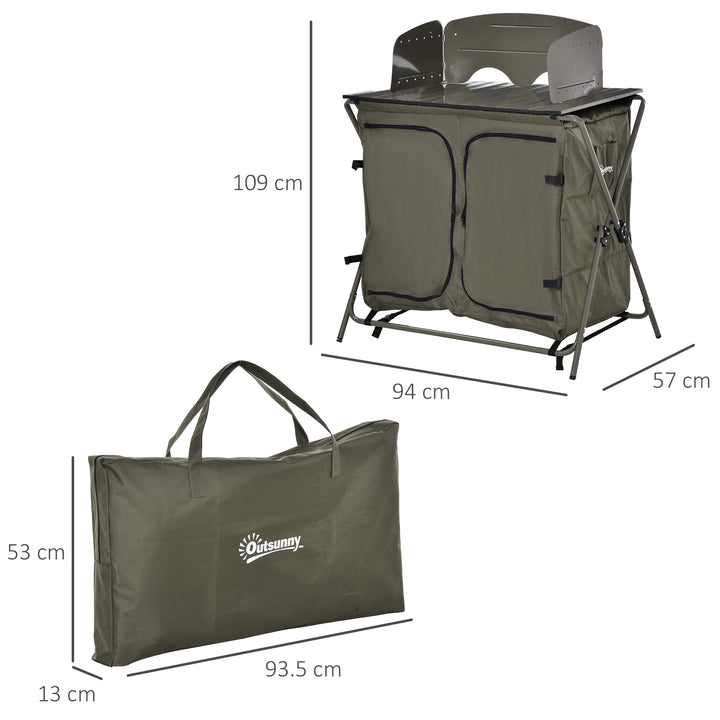 Camping Cupboard Foldable Camping Kitchen Storage Unit w/ Windshield & 6 Shelves for BBQ Party Picnics Backyards with Carrying Bag