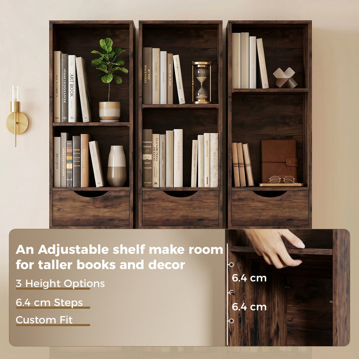 Bookcase with Drawers Adjustable Shelf Bookshelf with 2 Drawers and Ca