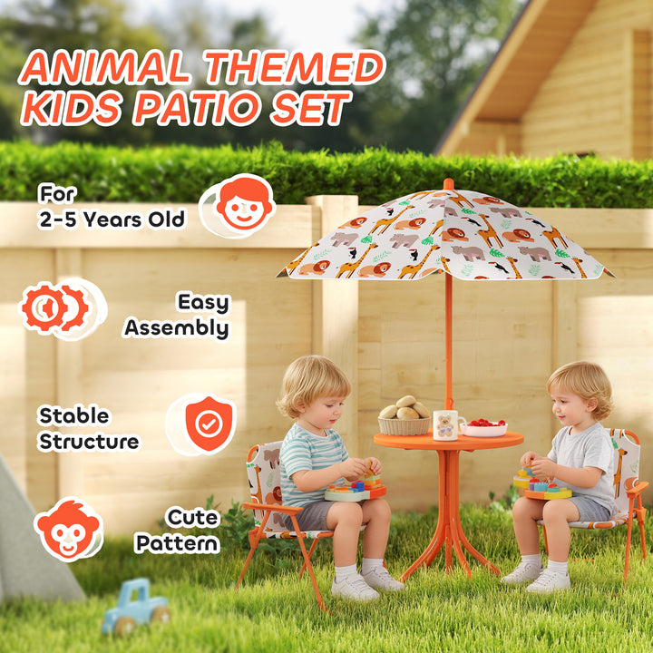 Kids Patio Set, Children Table and Chair Set, Outdoor Picnic Table with 2 Folding Chairs and Umbrella