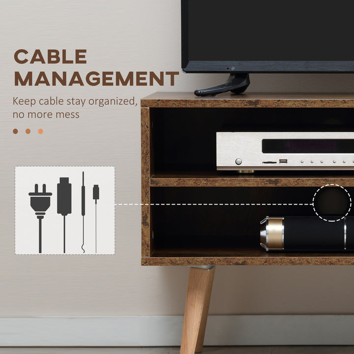 TV Stand Cabinet up to 55 Inches, TV Unit with Single Door and Open Shelves, Cable Holes for Living Room, Bedroom, Brown