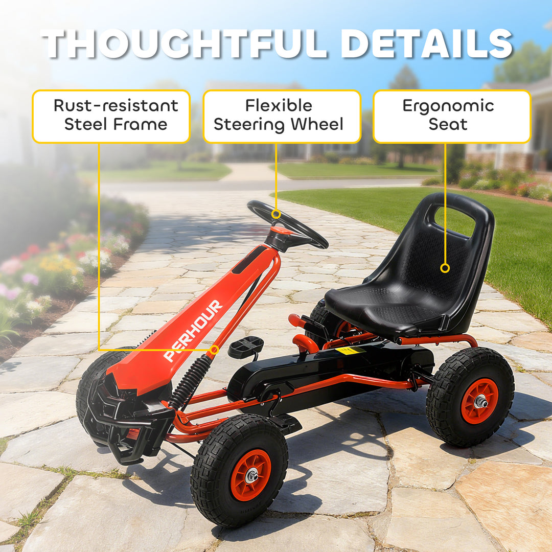 Kids Pedal Go Kart with Adjustable Seat, EVA Tyres, Manual Clutch, Bra
