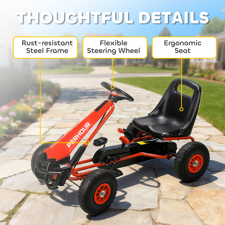 Kids Pedal Go Kart with Adjustable Seat, EVA Tyres, Manual Clutch, Bra