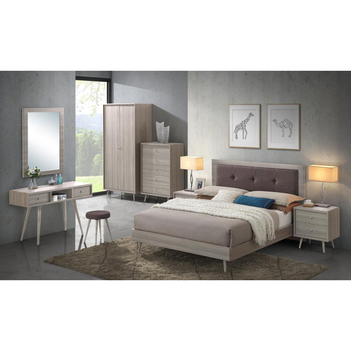 Belvoir King Size Bed Grey Oak & Mocca Fabric