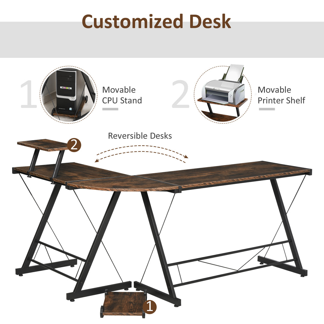 L Shaped Corner Desk, Gaming Desk, Computer Table with Monitor Stand and CPU Stand, Study Workstation for Home Office, 155 x 115 x 91.5cm, Rustic Brown and Black