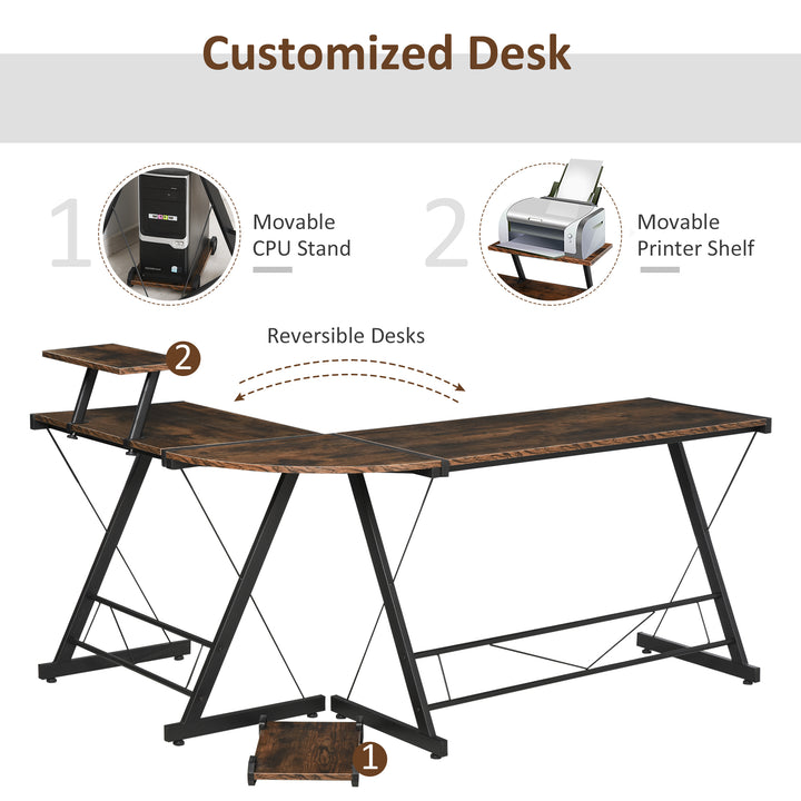 L Shaped Corner Desk, Gaming Desk, Computer Table with Monitor Stand and CPU Stand, Study Workstation for Home Office, 155 x 115 x 91.5cm, Rustic Brown and Black