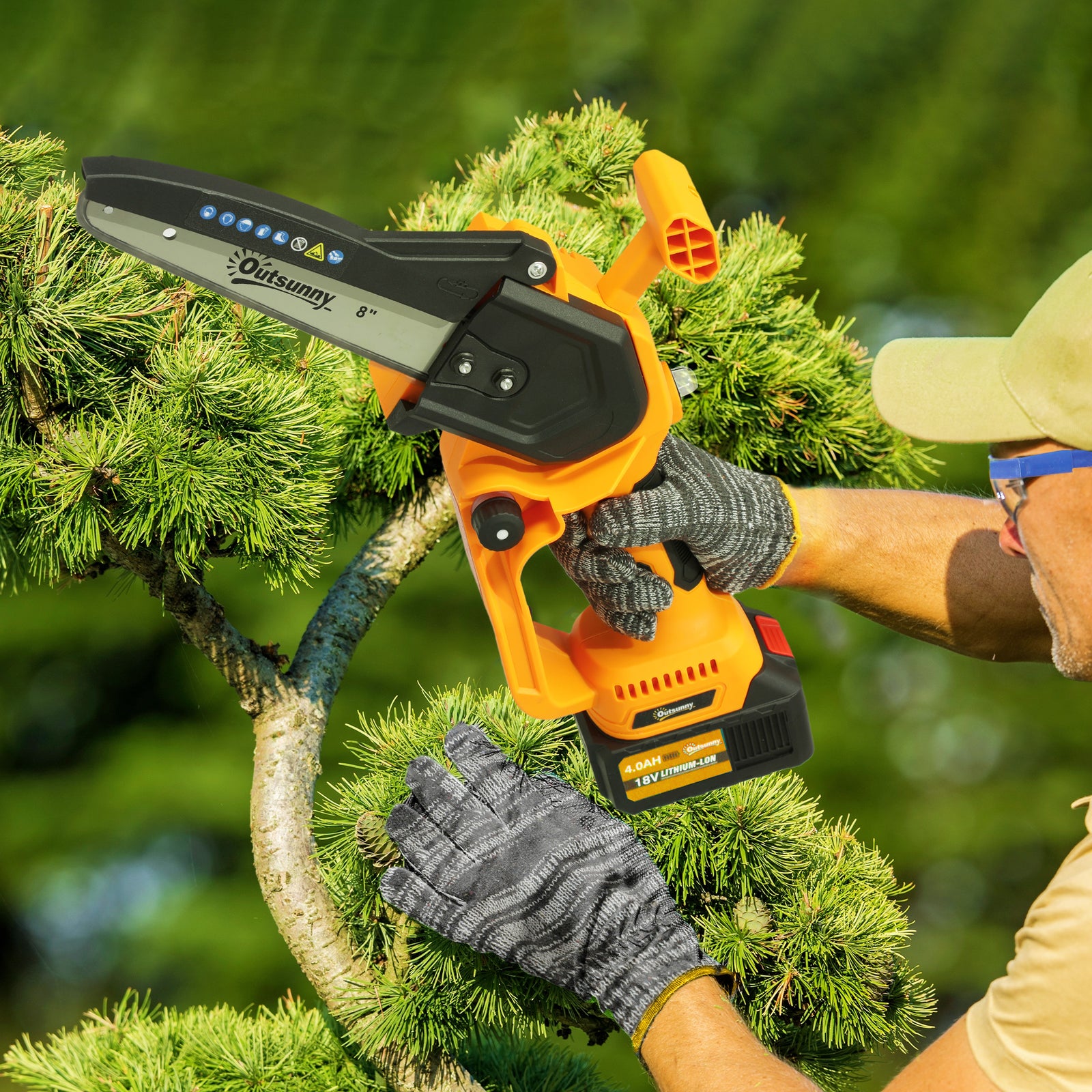 8 Inch Electric Chainsaw, Cordless Mini Chain Saw with Brushless Motor, 2 x 4000mAh Batteries and Safety Lock, Handheld Portable Wood Pruning Saw for Trimming Cutting, Orange