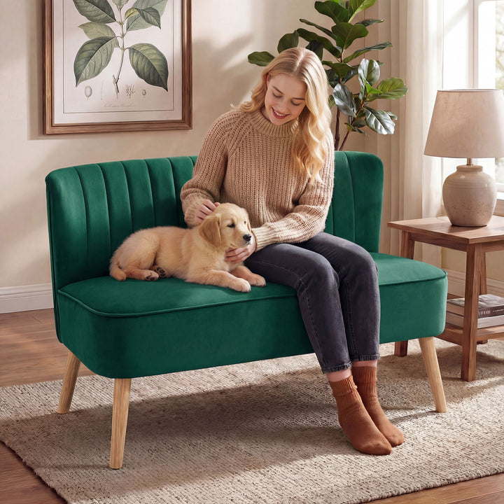 117cm Loveseat Sofa Upholstered Small 2 Seater Sofa with Thick Padded 