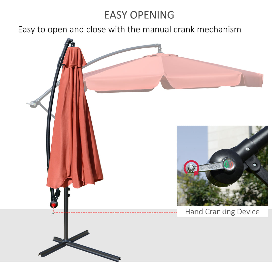 2.7m Garden Banana Parasol Cantilever Umbrella with Crank Handle and Cross Base for Outdoor, Hanging Sun Shade, Wine Red