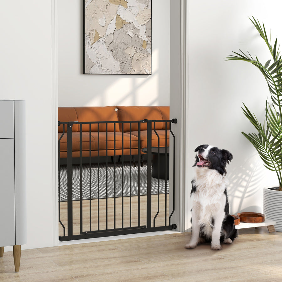 Wide Dog Safety Gate, with Door Pressure, for Doorways, Hallways, Staircases - Black