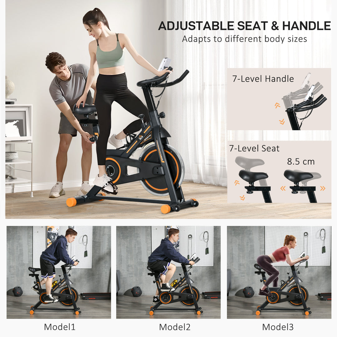Exercise Bike, Indoor Cycling, with LCD Display, Heart Rate, Sensor - Black and Orange