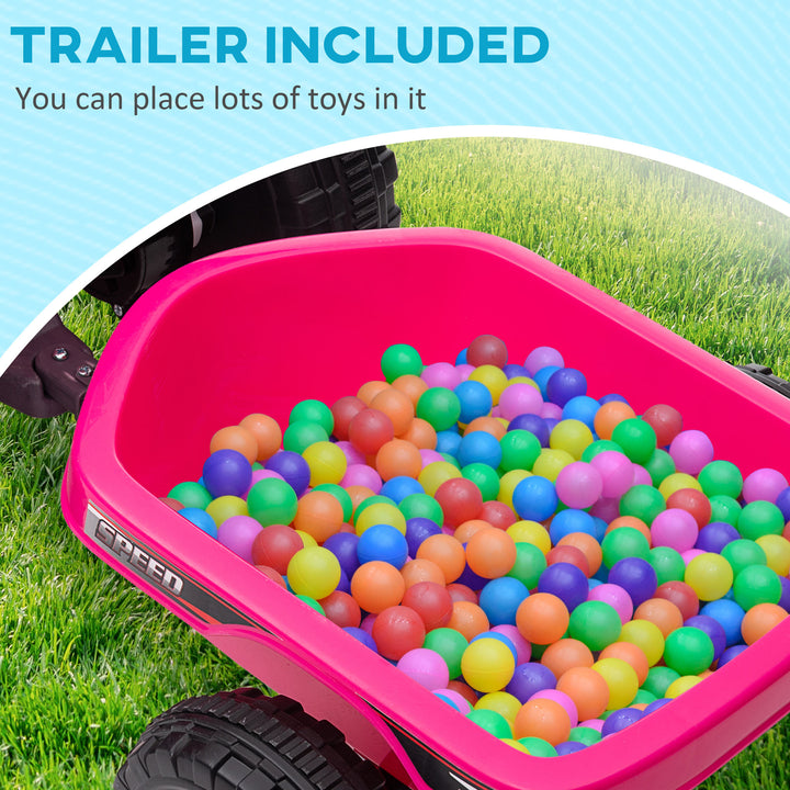 6V Quad Bike with Back Trailer, Wear-Resistant Wheels, for Ages 18-36 Months, Pink