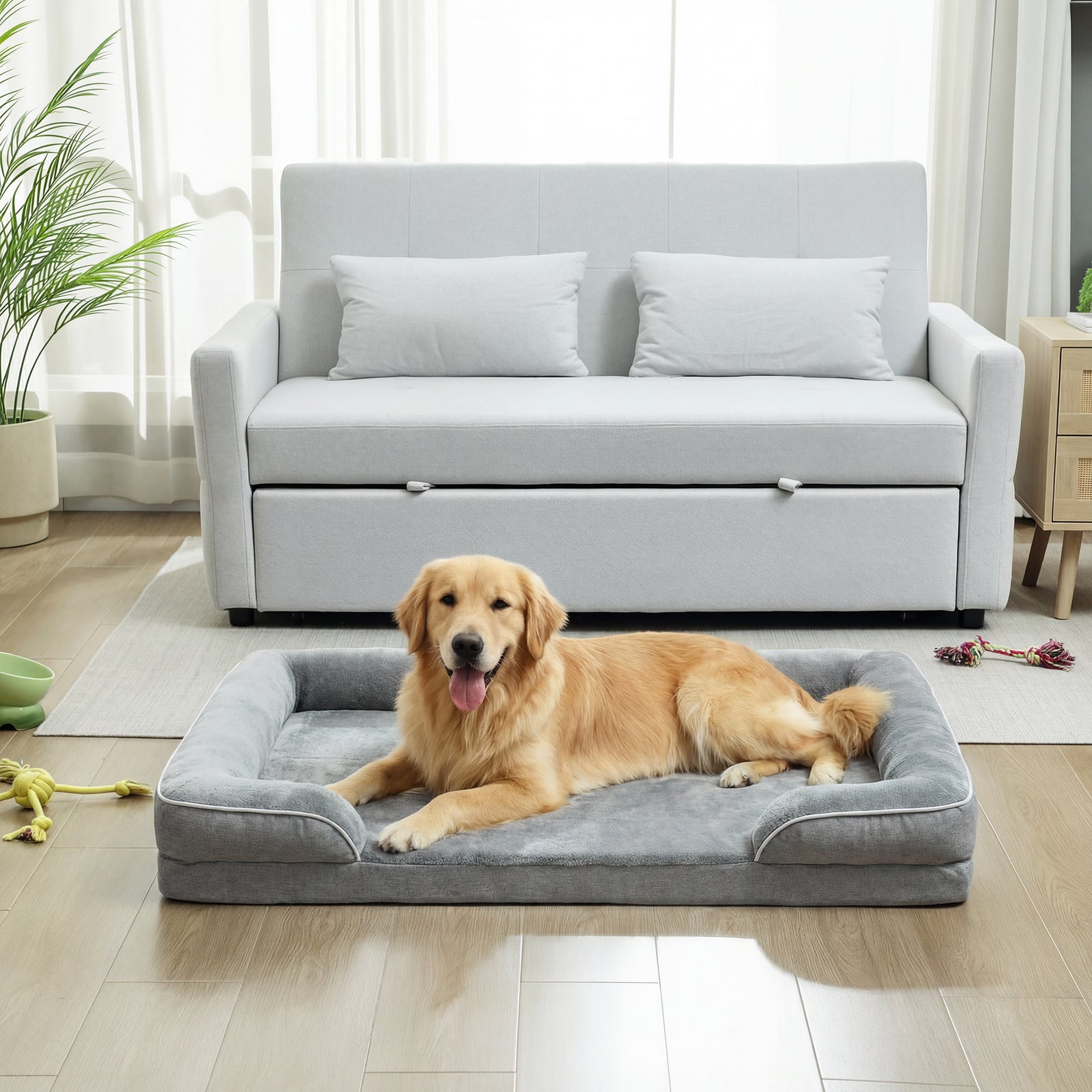 Dog Sofa Bed, Washable Pet Bed with Removable Cover and Non-Slip Botto