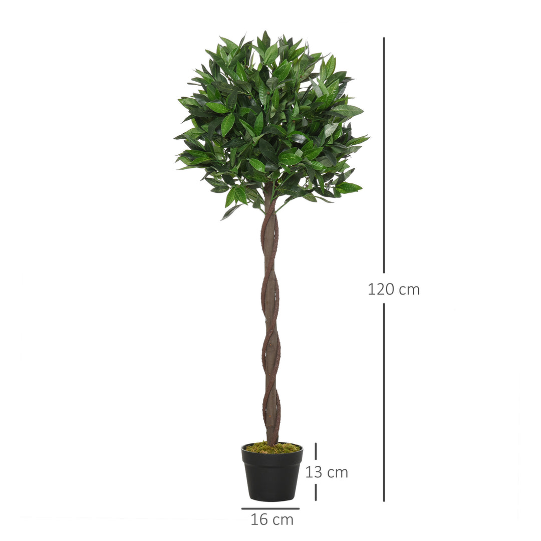 Artificial Bay Laurel Topiary Trees w/ Pot Fake, Set Of 2 120cm/4FT Indoor Greenery Plant Home Office Garden Decor Green