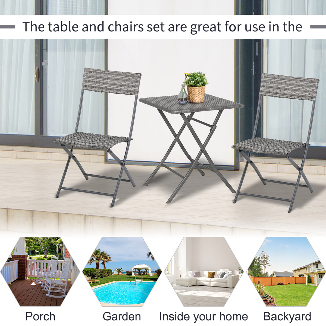 2-Seater Chair Bistro Set Garden Patio Table & Chair Black Rattan Furniture Grey