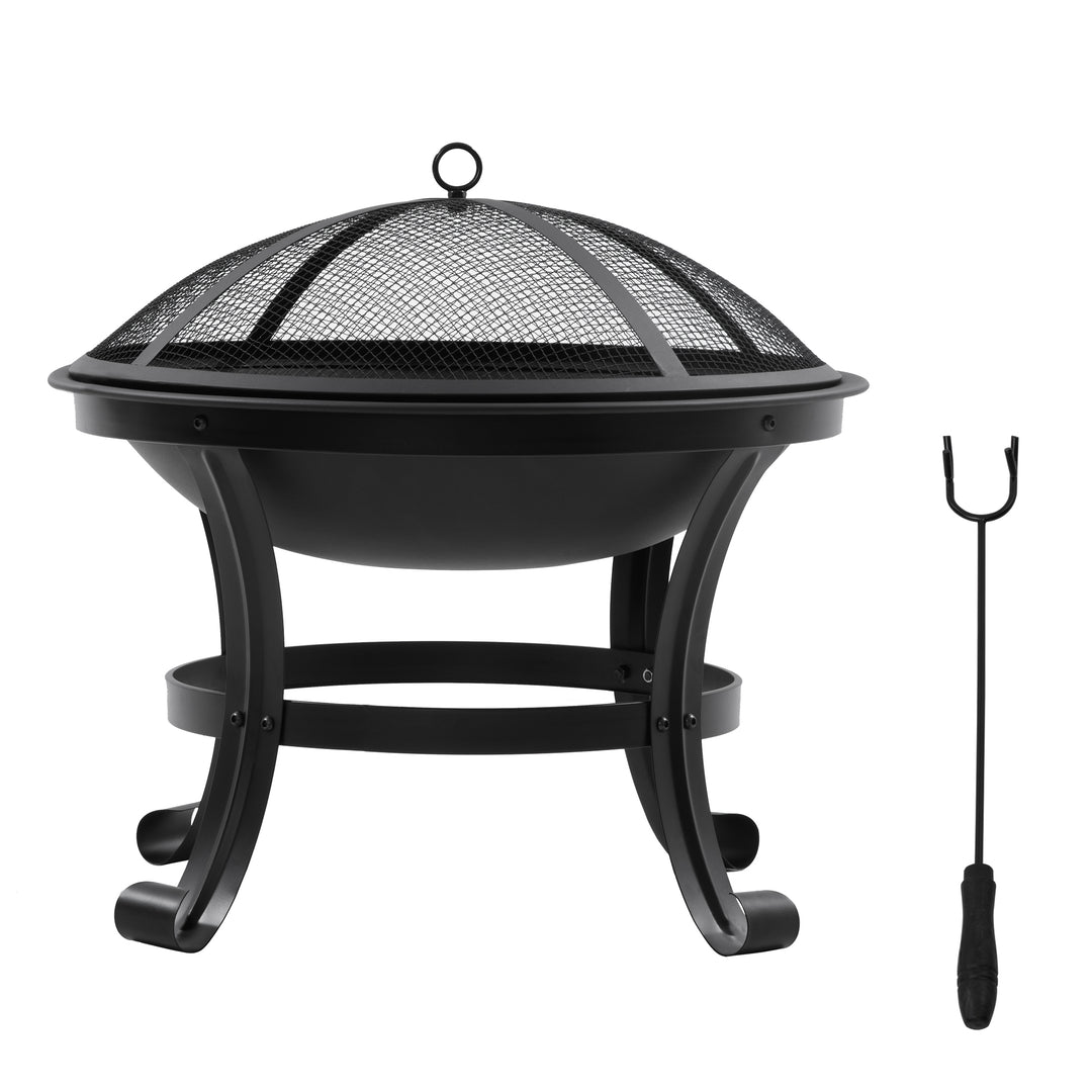 Outdoor Fire Pit, Firepit with Mesh Lid, Poker, for Camping, Bonfire, 