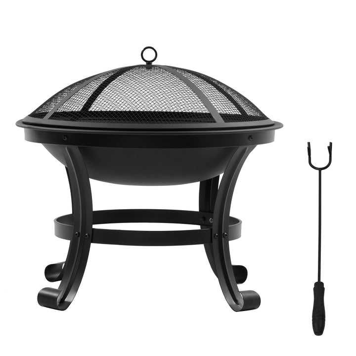 Outdoor Fire Pit, Firepit with Mesh Lid, Poker, for Camping, Bonfire, 