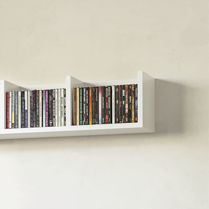 Wall Mount 84 CD / 56 DVD/Blu-ray/ Media Storage Rack 4 Cubes, Wooden Shelf Organiser Unit Bookcase Display, Set of 2, White