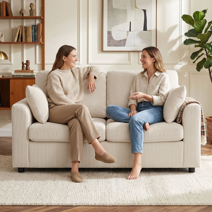 2 Seater Sofa, Corduroy Small Couch with Spring Cushion, Wide and Deep