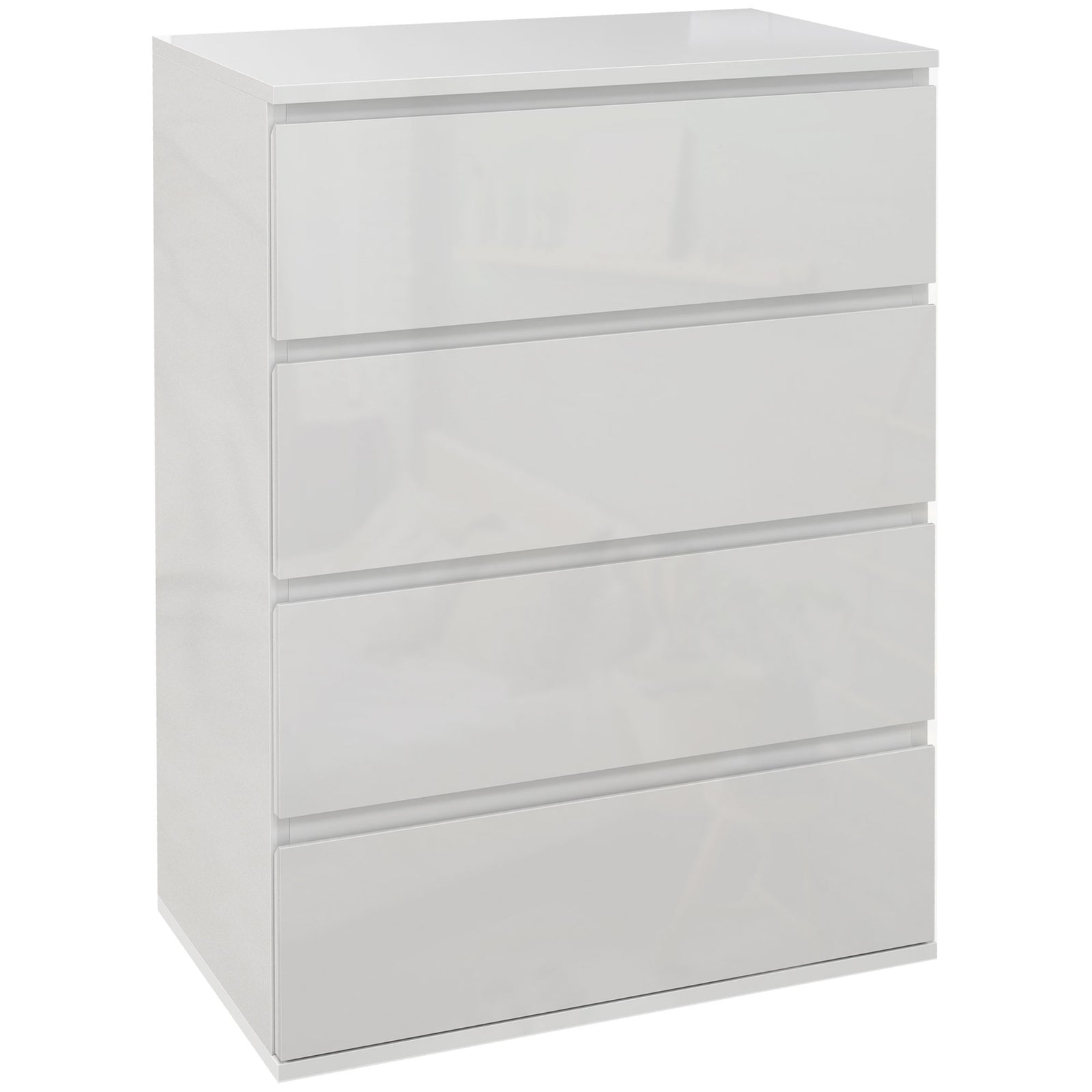 High Gloss Chest of Drawers, 4-Drawer Storage Cabinets, Modern Dresser for Bedroom, White