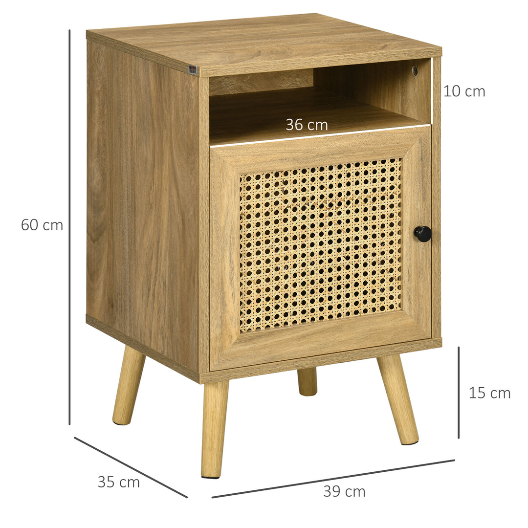 MCL Bedside Table with Rattan Element, Side End Table with Shelf and Cupboard, 39cmx35cmx60cm, Set of 2, Natural