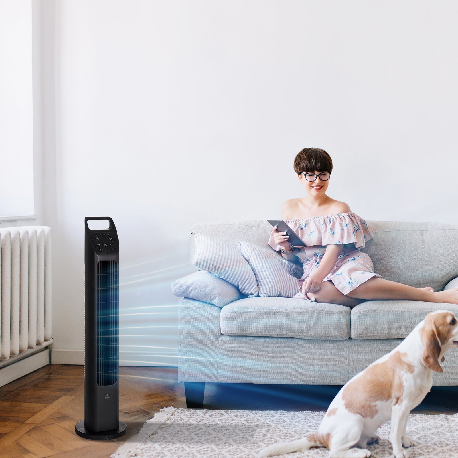 31" Oscillating Tower Fan with Remote Control, 4H Timer, 3 Speed 3 Modes, Quiet Electric Floor Standing Fan for Home Bedroom Office, Black