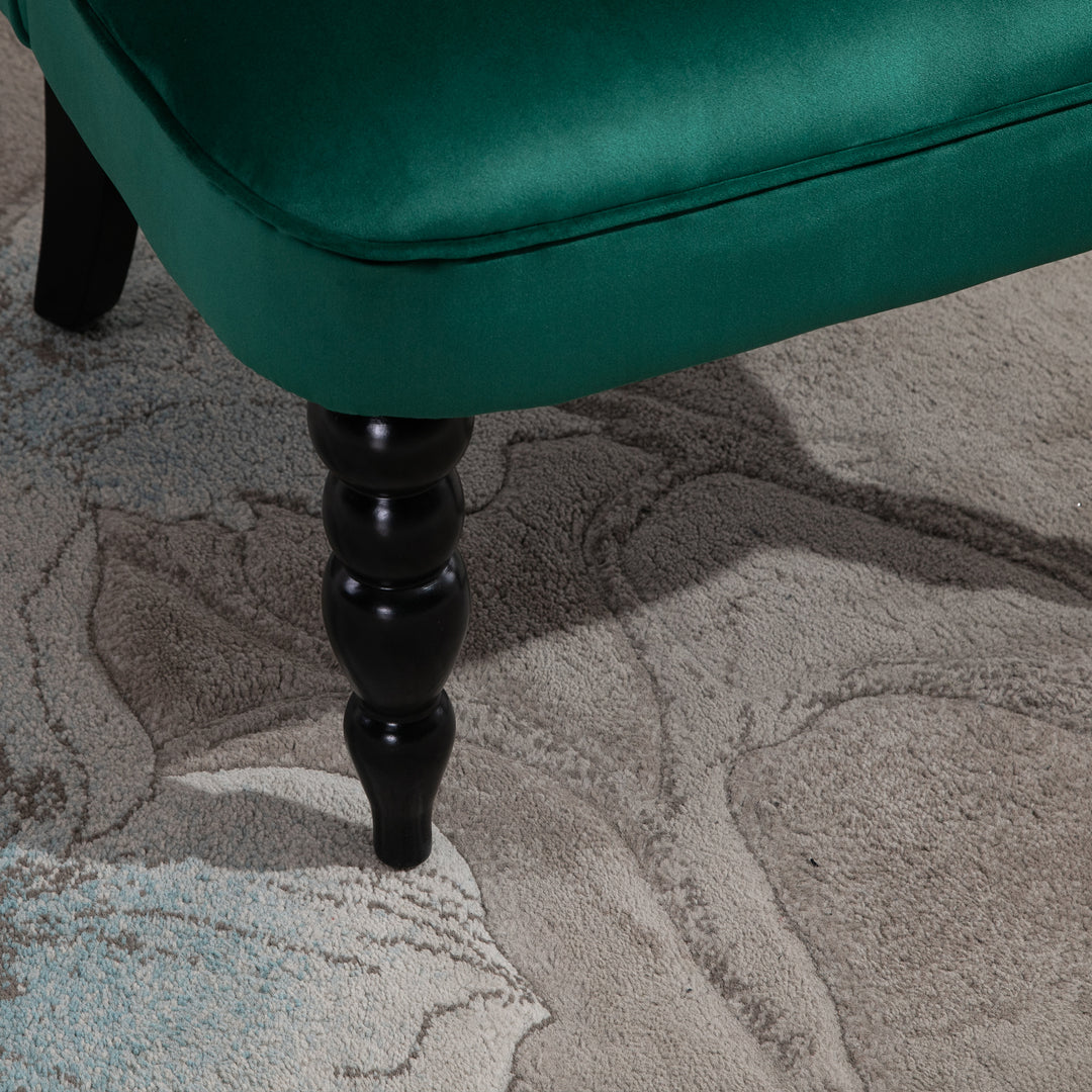 Velvet Accent Chair Set of 2, Button Tufted Wingback Chair with Rubber Wood Legs for Living Room, Bedroom, Dark Green