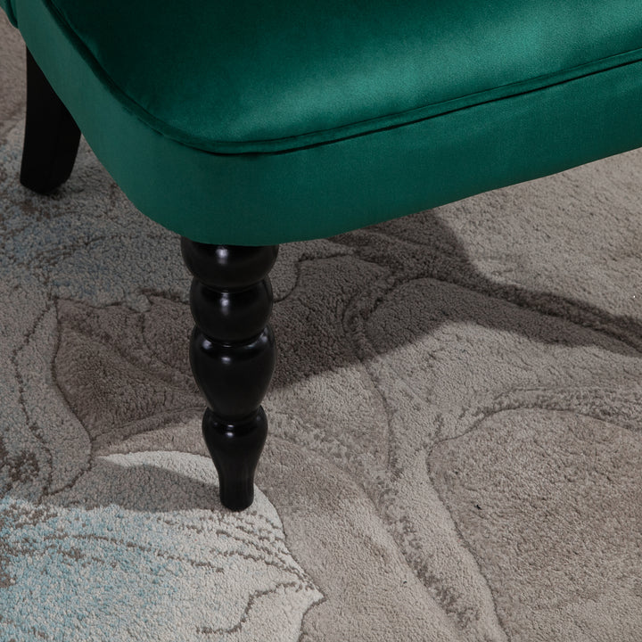 Velvet Accent Chair Set of 2, Button Tufted Wingback Chair with Rubber Wood Legs for Living Room, Bedroom, Dark Green
