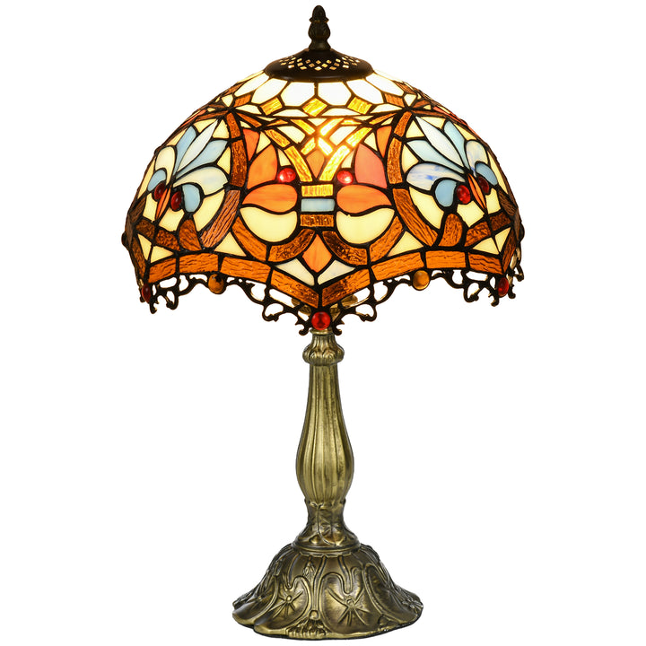 HOMCOM Stained Glass Bedroom Table Lamp, Handcrafted Artisan Collectible, Bedside Light, Multi-Coloured, Zinc Alloy | Aosom UK