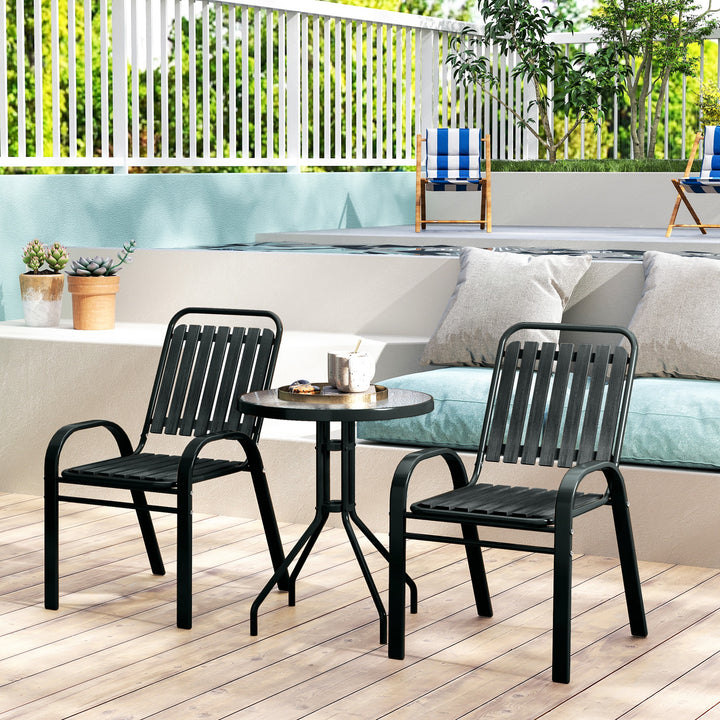3 Pieces Patio Bistro Set with Stackable Chairs, Tempered Glass Table, for Outdoor, Balcony, Patio, Garden Charcoal Grey