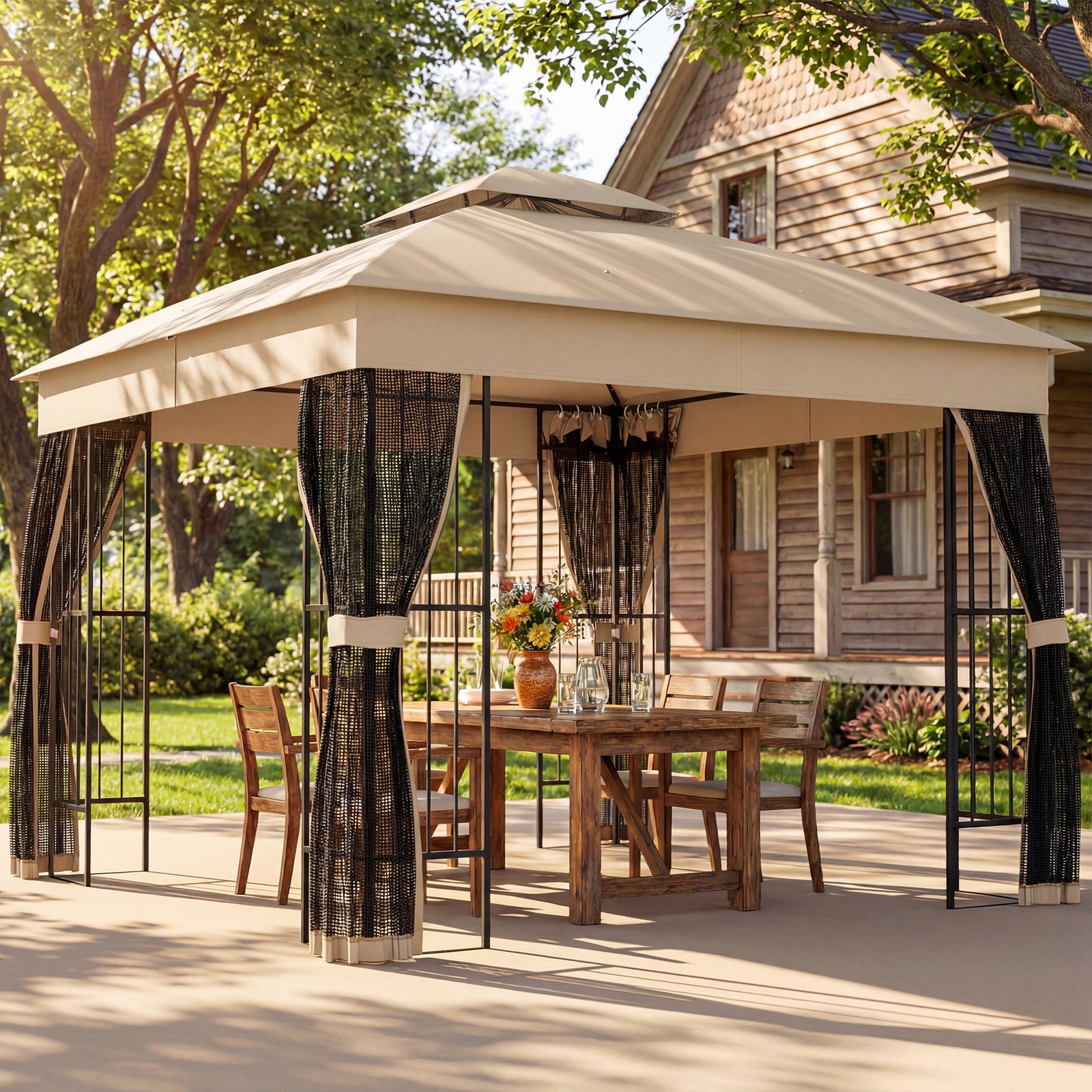 3 x 3 m Outdoor Garden Gazebo with Post Shelves, UPF50+ Double Roof Pa