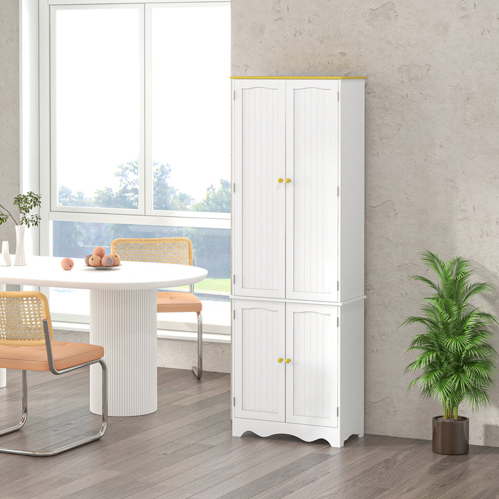 Freestanding 4-Door Kitchen Cupboard, Storage Cabinet Organizer with 4 Shelves, White