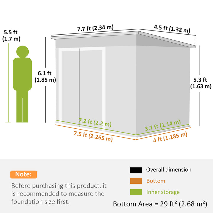 7.5 x 4.3ft Metal Garden Storage Shed, Waterproof Outdoor Shed with Tr