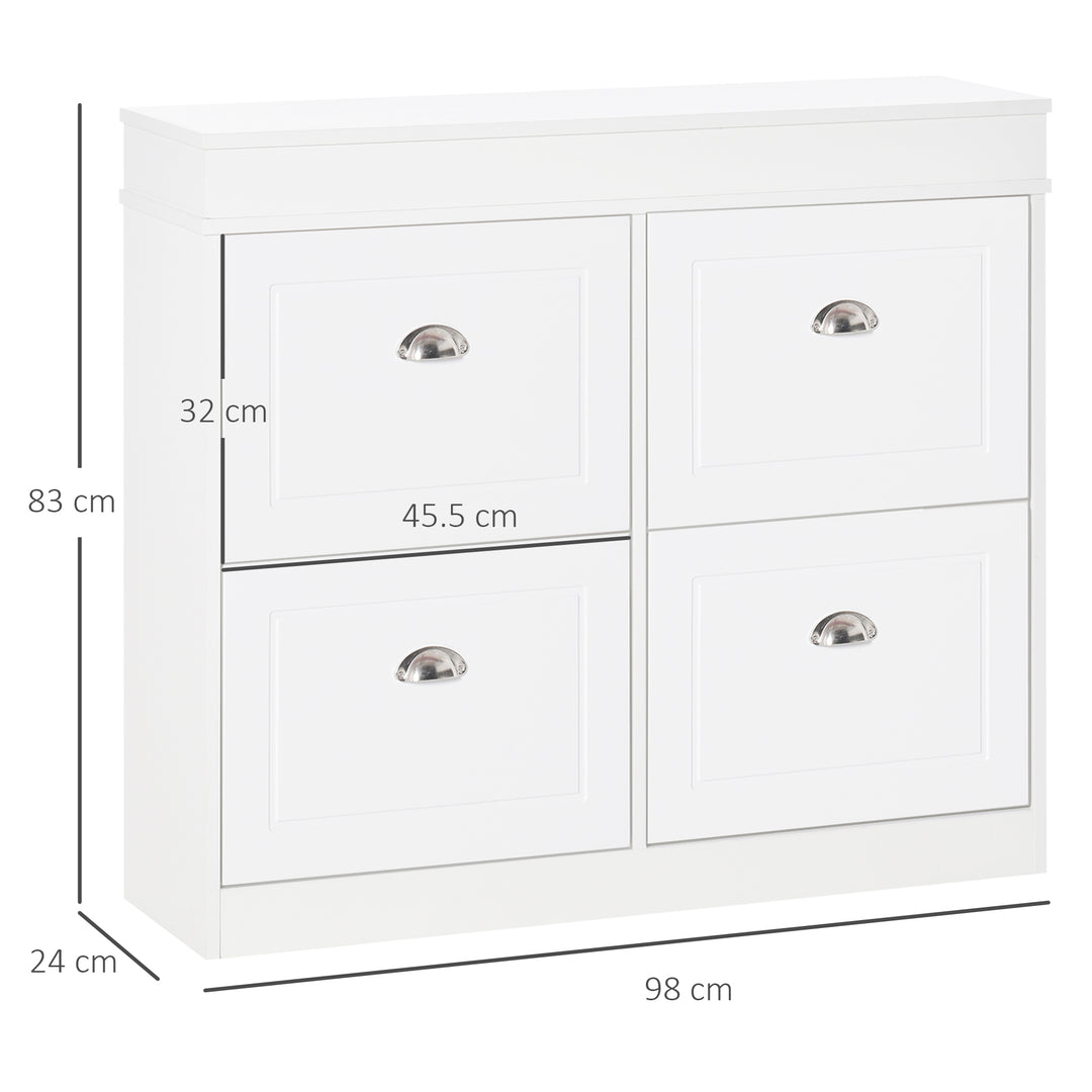 MCL Shoe Cabinet with 4 Flip Drawers Wood Tipping Bucket Narrow Storage Cupboard with Adjustable Shelf Hall Organizer for Entrance Foyer White