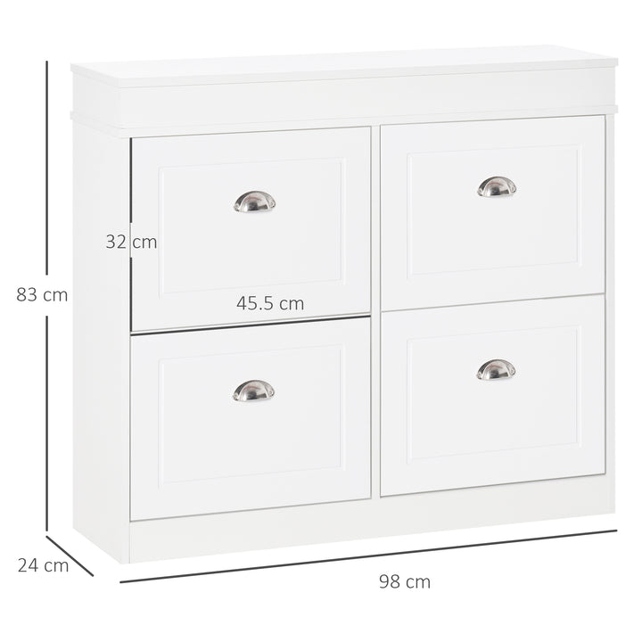 MCL Shoe Cabinet with 4 Flip Drawers Wood Tipping Bucket Narrow Storage Cupboard with Adjustable Shelf Hall Organizer for Entrance Foyer White