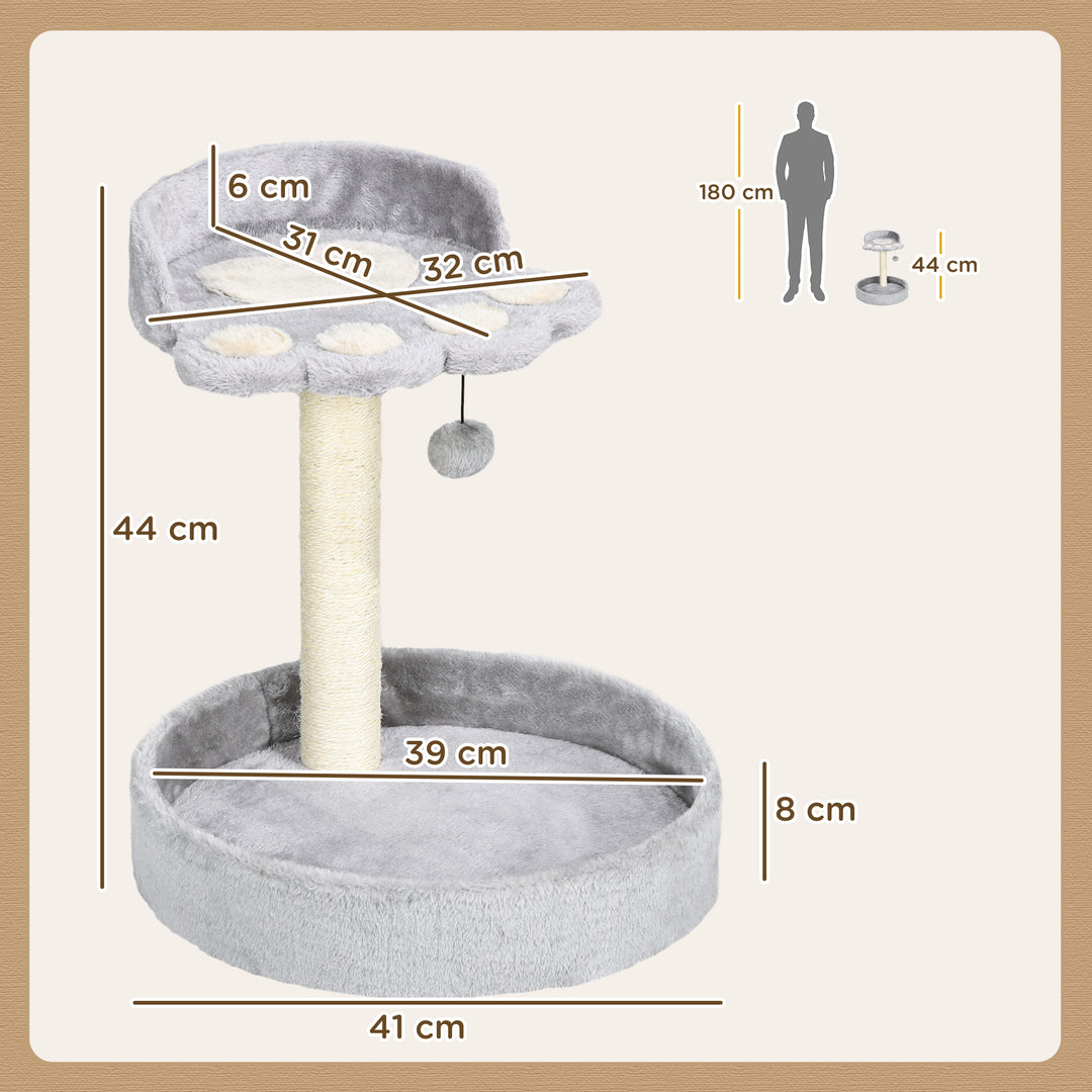 44cm Cat Tower, Cat Tree for Indoor Cats, with Sisal Cat Scratching Post, Toy Ball - Light Grey