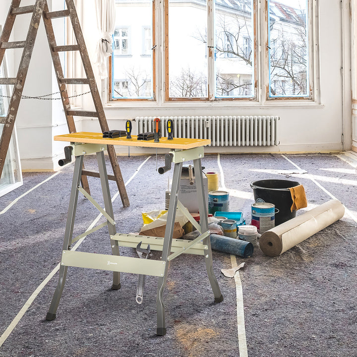 MCL 4-in-1 Work Bench, Folding Clamp Table w/ 4 Adjustable Clamping Pegs for DIY Home Garage, Grey