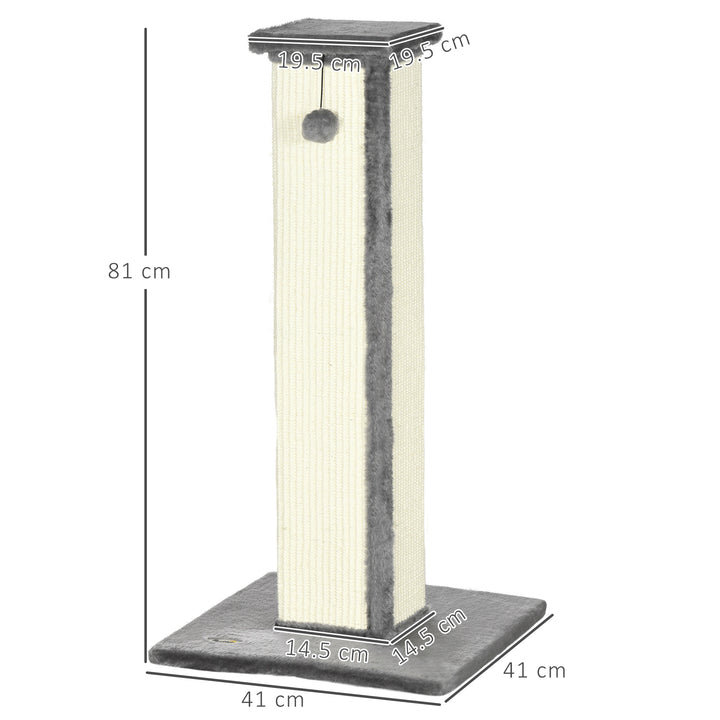 81cm Cat Scratcher, Vertical Full Scratcher w/ Natural Sisal Rope, Hanging Ball, Soft Plush - Grey