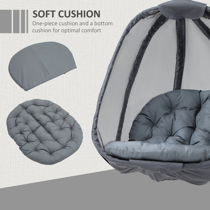 Hanging Egg Chair, Folding Texteline Swing Hammock with Side Pocket, Cushion and Stand for Indoor Outdoor, Patio Garden Furniture, Grey