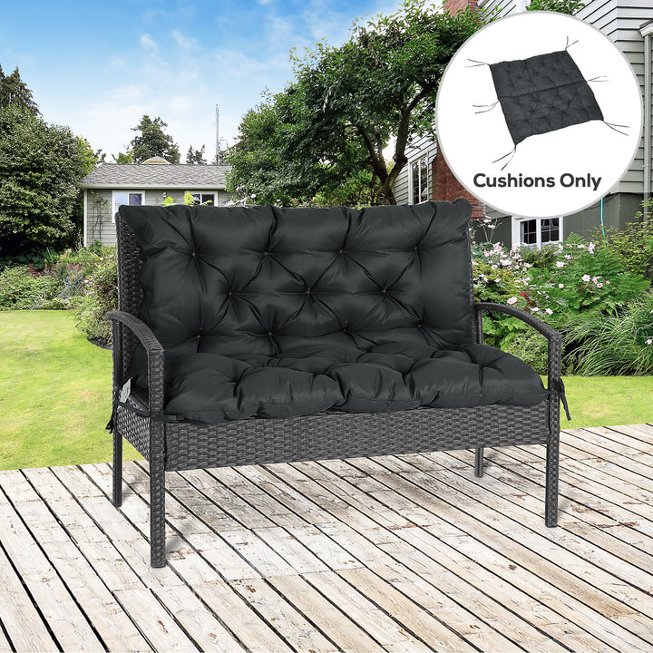 2 Seater Bench Pad, Garden Chair Cushion with Back and Ties for Indoor and Outdoor Use, 98 x 100 cm, Black